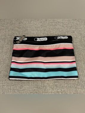 LeSportsac Striped Cosmetic Pouch in Black, Pink & Teal